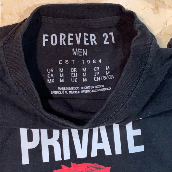 Black Forever 21 MENS Long Sleeve 'PRIVATE' w/Rose - Picture 4 of 4
